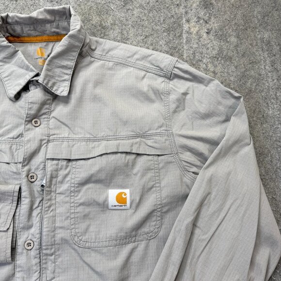 Carhartt Force Mandan Shirt Men M Gray Ripstop Nylon Cotton Long Sleeve Solid - Picture 3 of 16